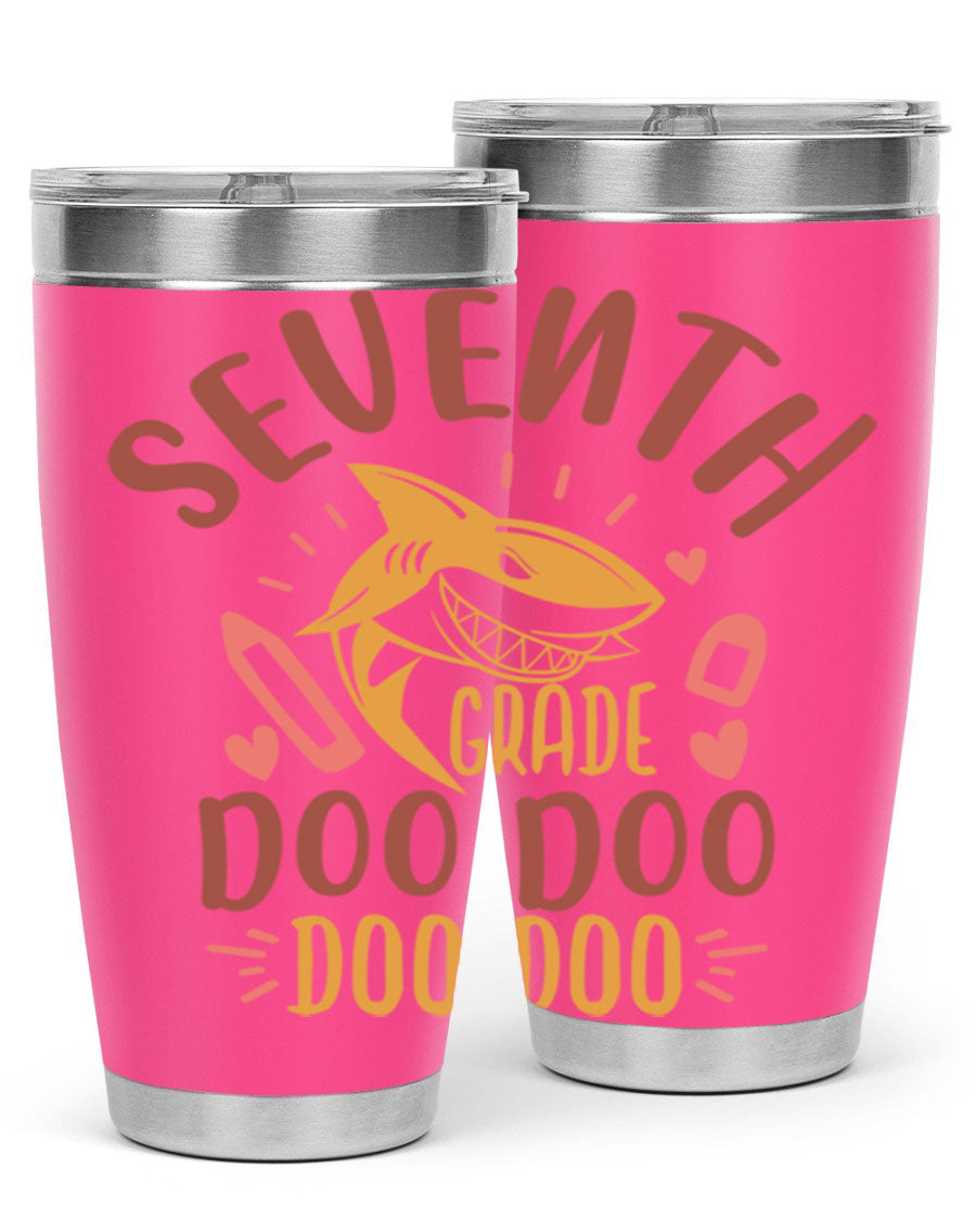 A stylish 7th grade doo doo tumbler in stainless steel with a vibrant design, perfect for hot and cold beverages.