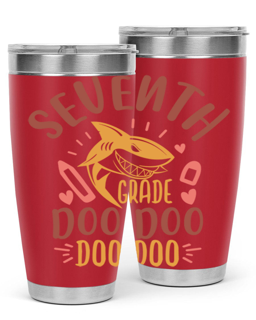 A stylish 7th grade doo doo tumbler in stainless steel with a vibrant design, perfect for hot and cold beverages.