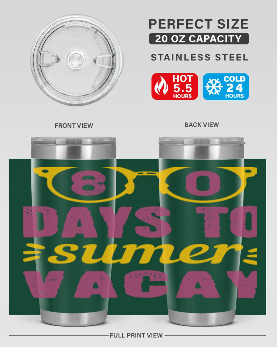 8 Days to Summer Vacay Tumbler in stainless steel with vibrant summer-themed design, perfect for hot and cold beverages.