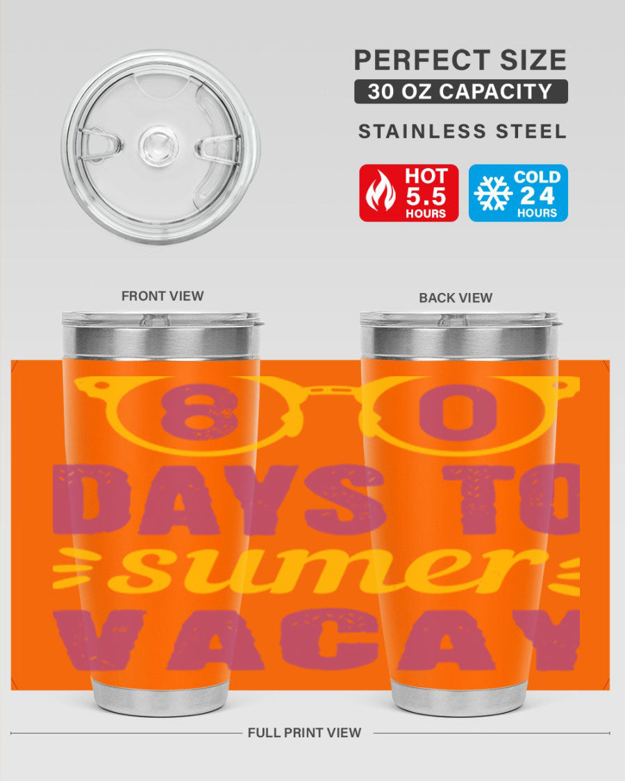 8 Days to Summer Vacay Tumbler in stainless steel with vibrant summer-themed design, perfect for hot and cold beverages.