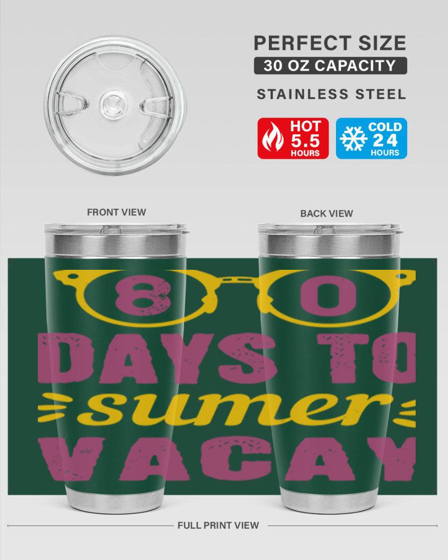 8 Days to Summer Vacay Tumbler in stainless steel with vibrant summer-themed design, perfect for hot and cold beverages.