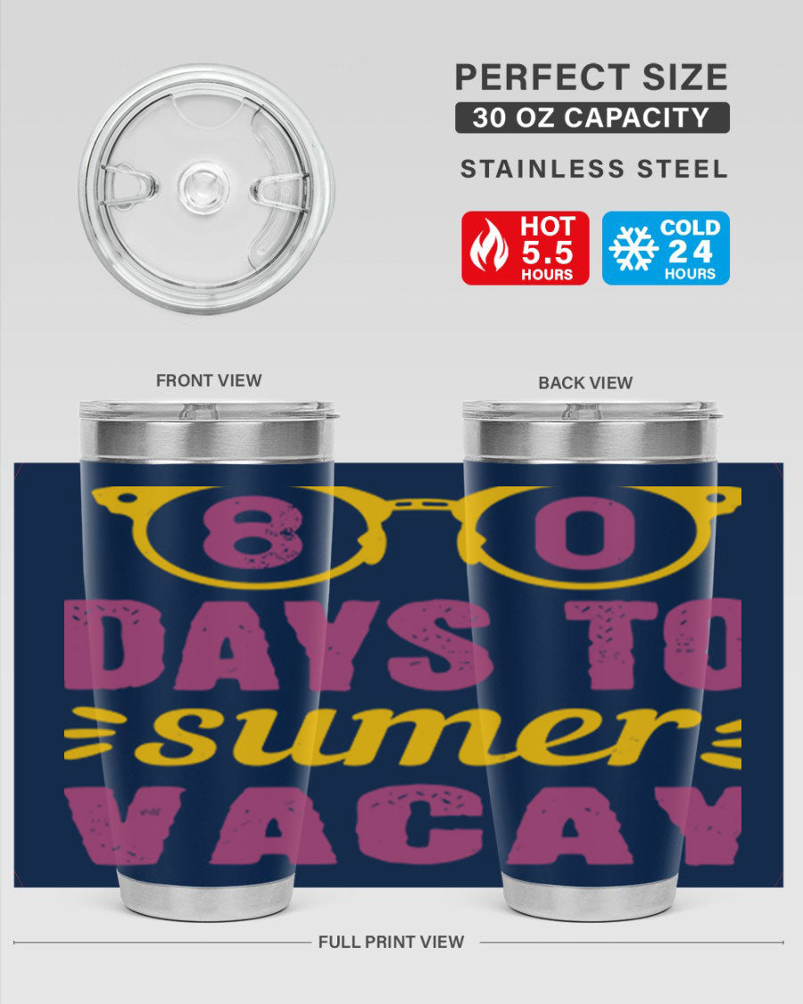 8 Days to Summer Vacay Tumbler in stainless steel with vibrant summer-themed design, perfect for hot and cold beverages.