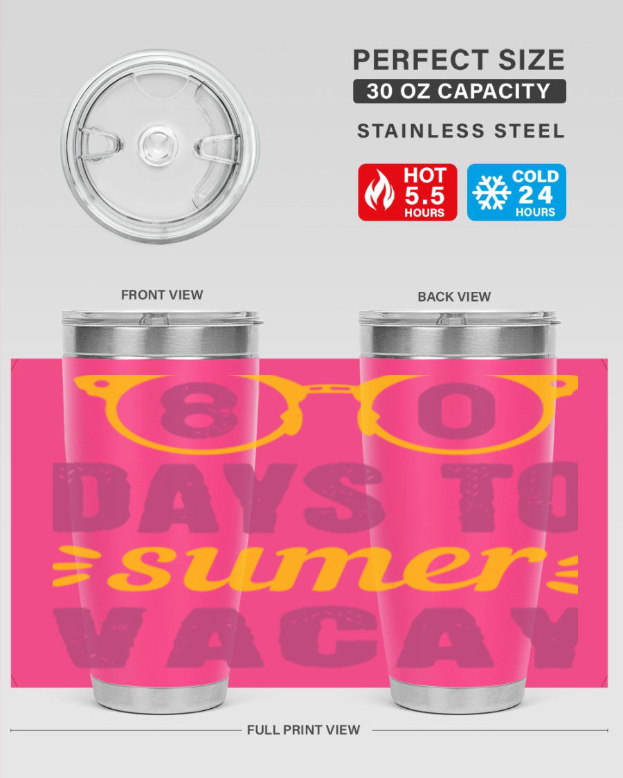 8 Days to Summer Vacay Tumbler in stainless steel with vibrant summer-themed design, perfect for hot and cold beverages.