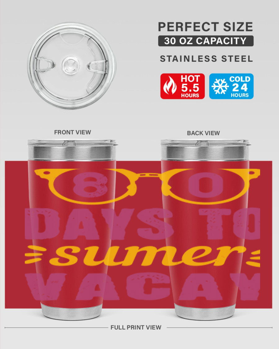 8 Days to Summer Vacay Tumbler in stainless steel with vibrant summer-themed design, perfect for hot and cold beverages.