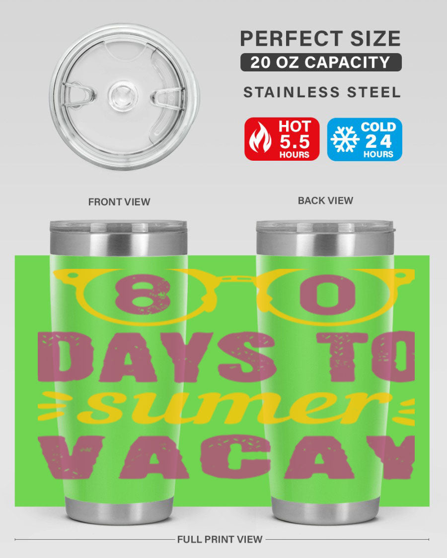 8 Days to Summer Vacay Tumbler in stainless steel with vibrant summer-themed design, perfect for hot and cold beverages.