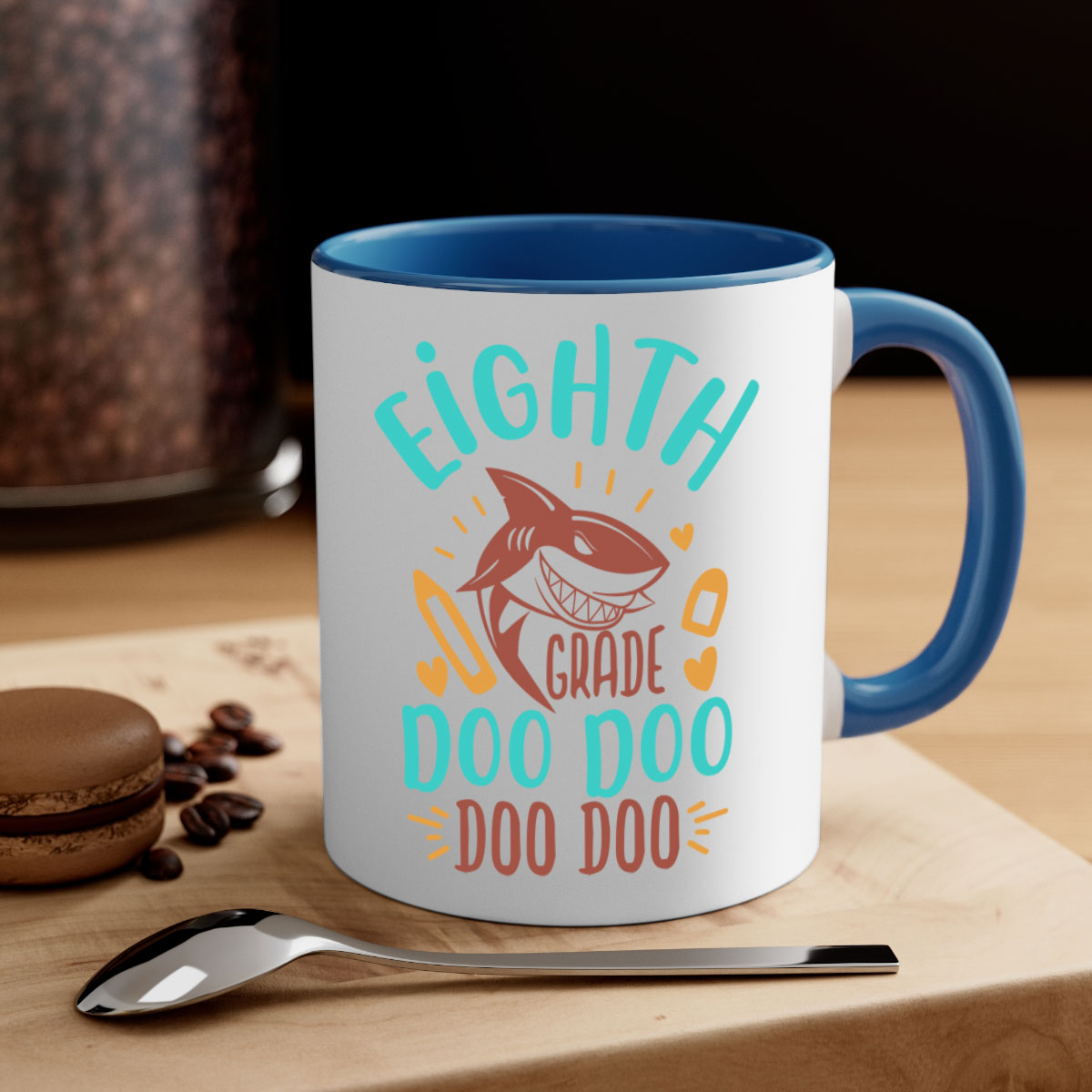 A stylish two-tone 8th grade doo doo mug with a colored handle and glossy finish, available in multiple colors.