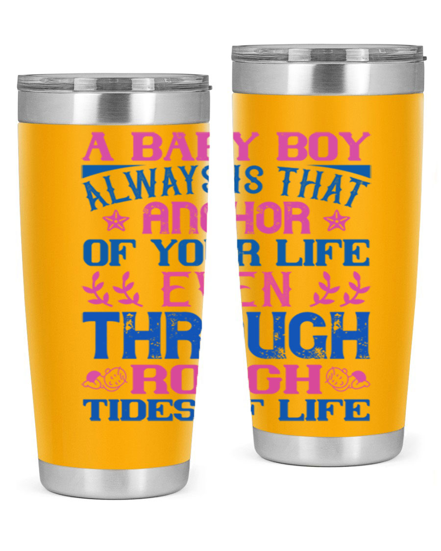 Stylish stainless steel tumbler featuring a heartfelt design celebrating a baby boy, perfect for keeping drinks hot or cold.
