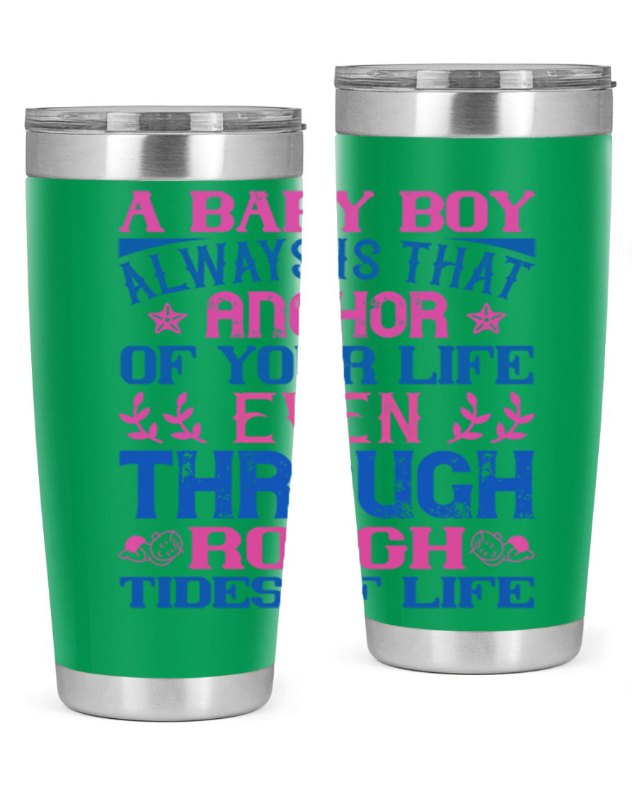 Stylish stainless steel tumbler featuring a heartfelt design celebrating a baby boy, perfect for keeping drinks hot or cold.