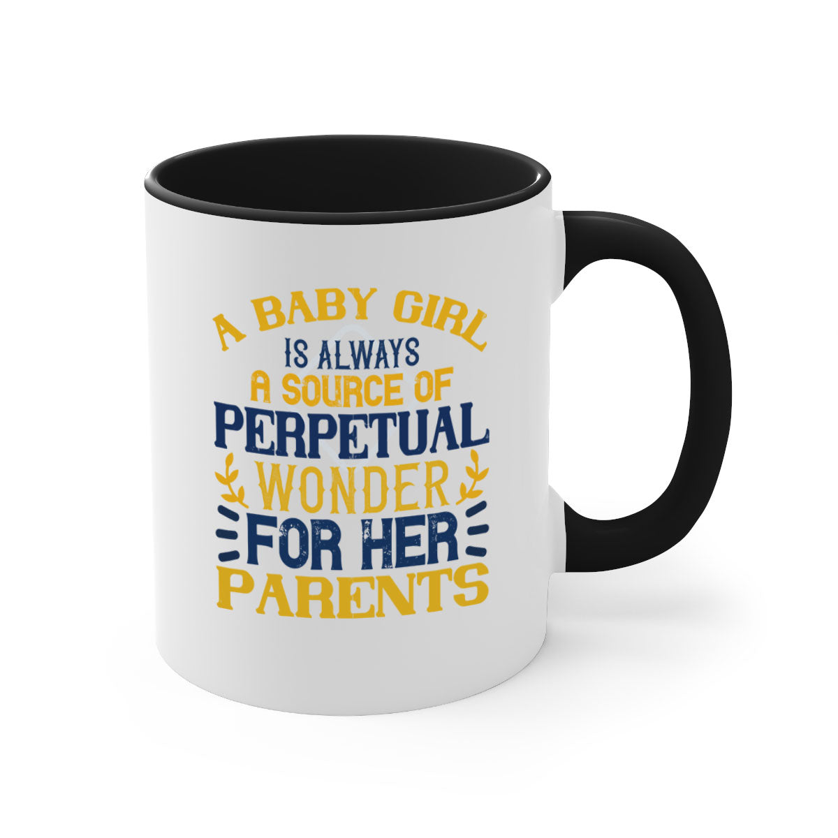 A stylish two-tone coffee mug featuring a colored handle and interior, perfect for celebrating a baby girl.