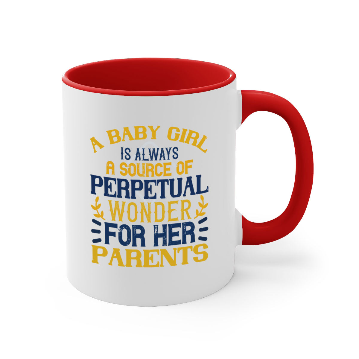 A stylish two-tone coffee mug featuring a colored handle and interior, perfect for celebrating a baby girl.