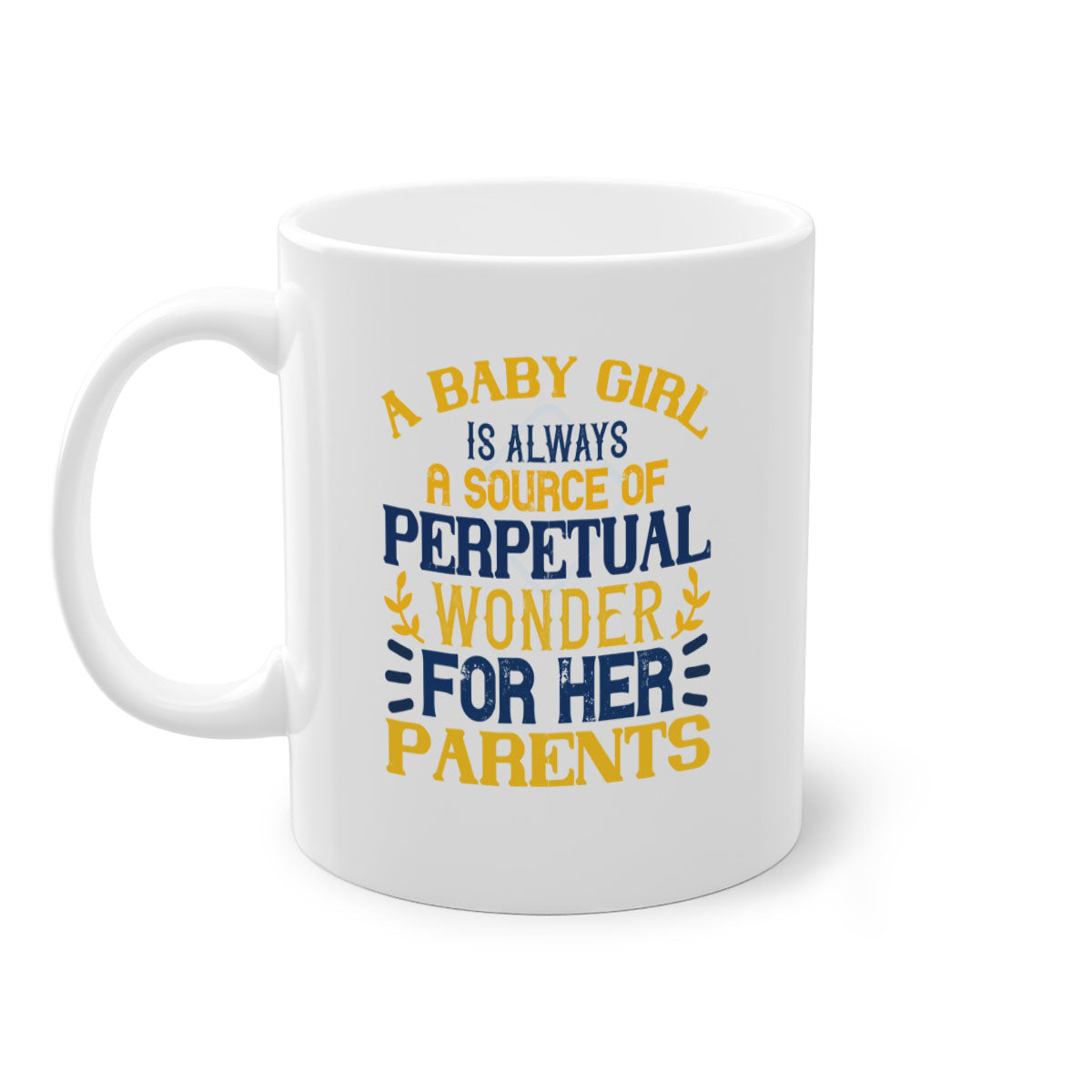 A stylish two-tone coffee mug featuring a colored handle and interior, perfect for celebrating a baby girl.