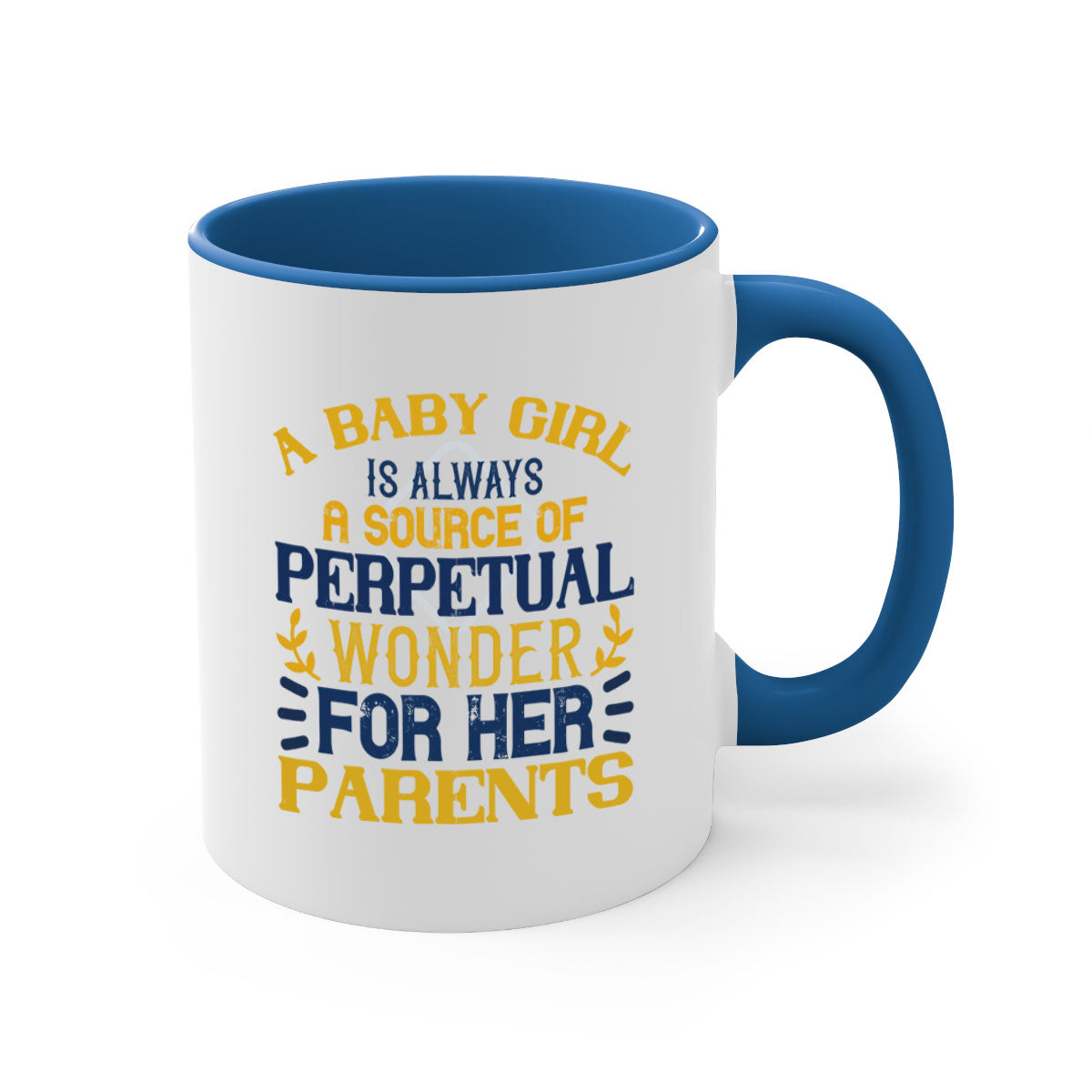 A stylish two-tone coffee mug featuring a colored handle and interior, perfect for celebrating a baby girl.