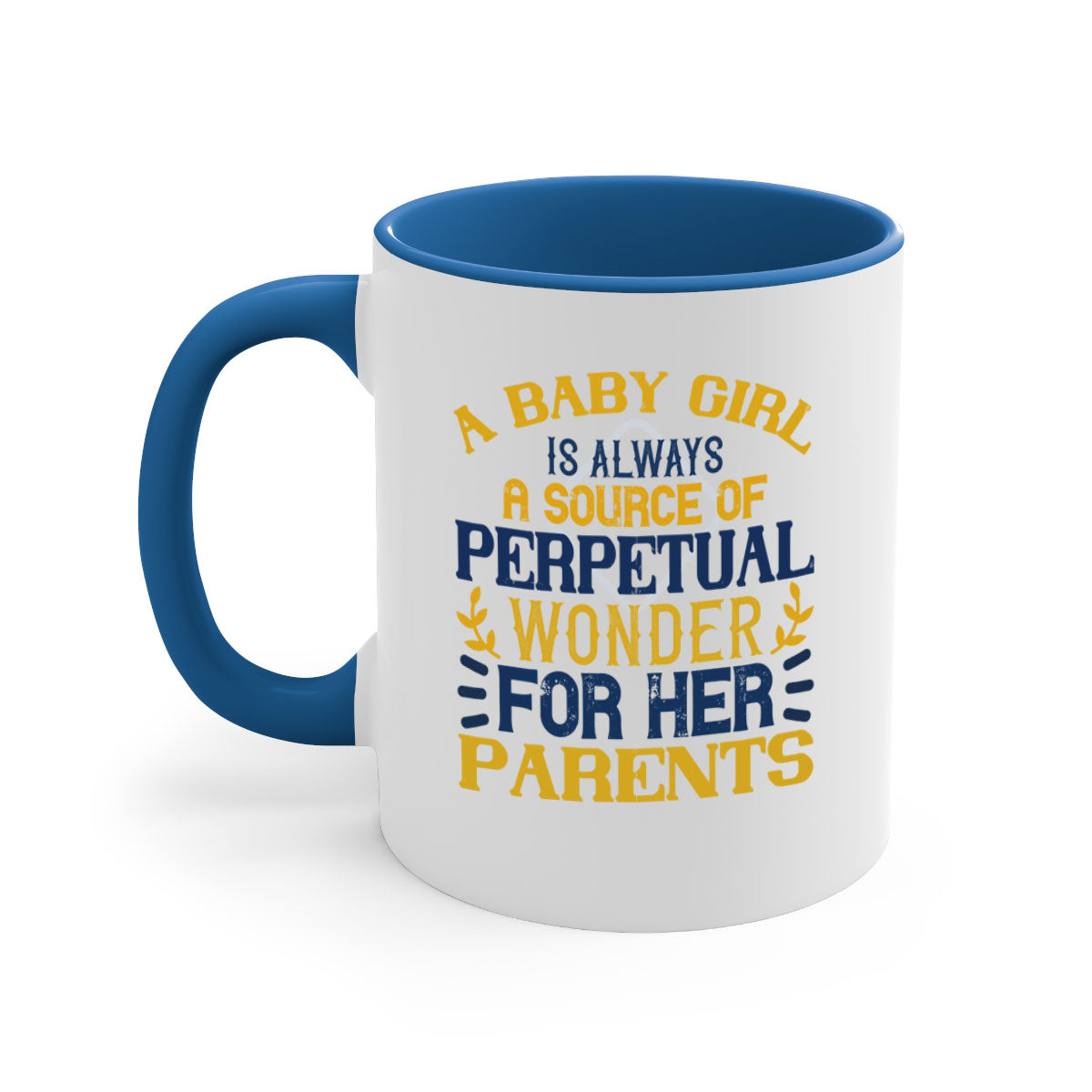 A stylish two-tone coffee mug featuring a colored handle and interior, perfect for celebrating a baby girl.