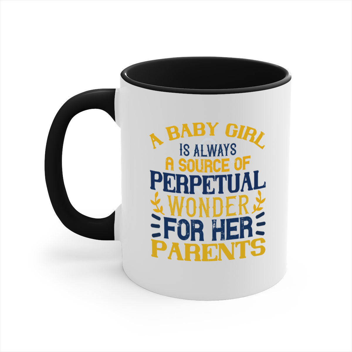 A stylish two-tone coffee mug featuring a colored handle and interior, perfect for celebrating a baby girl.