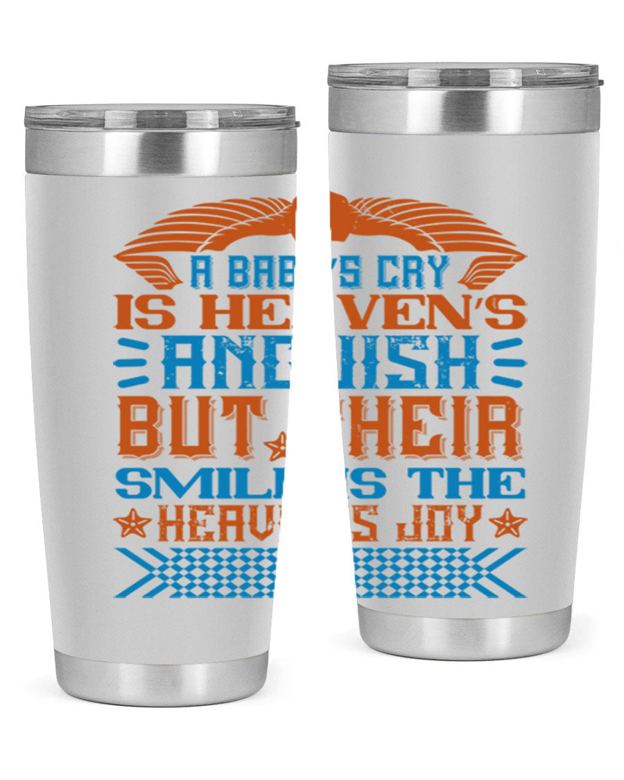20oz and 30oz stainless steel tumblers with a heartfelt design about babies, featuring a press-in lid and double wall vacuum insulation.