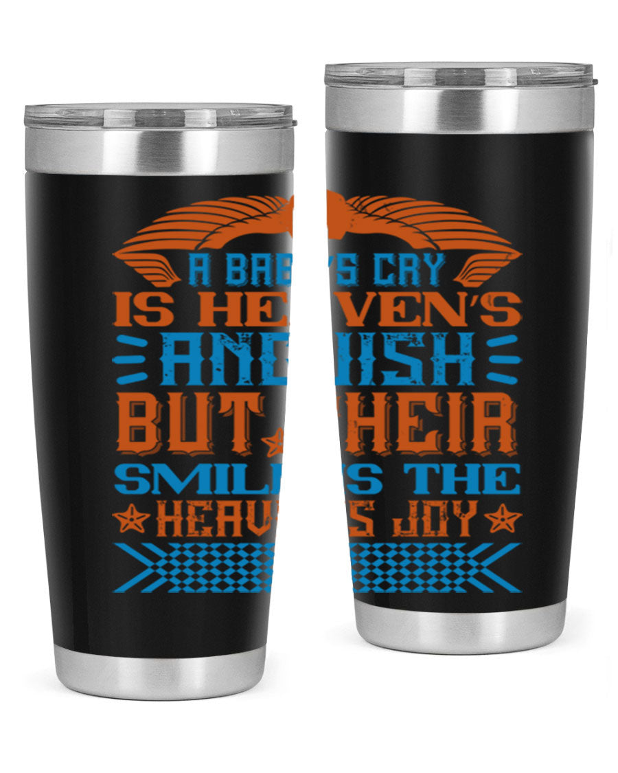 20oz and 30oz stainless steel tumblers with a heartfelt design about babies, featuring a press-in lid and double wall vacuum insulation.