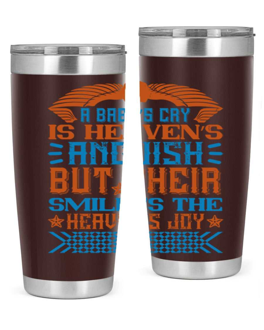 20oz and 30oz stainless steel tumblers with a heartfelt design about babies, featuring a press-in lid and double wall vacuum insulation.