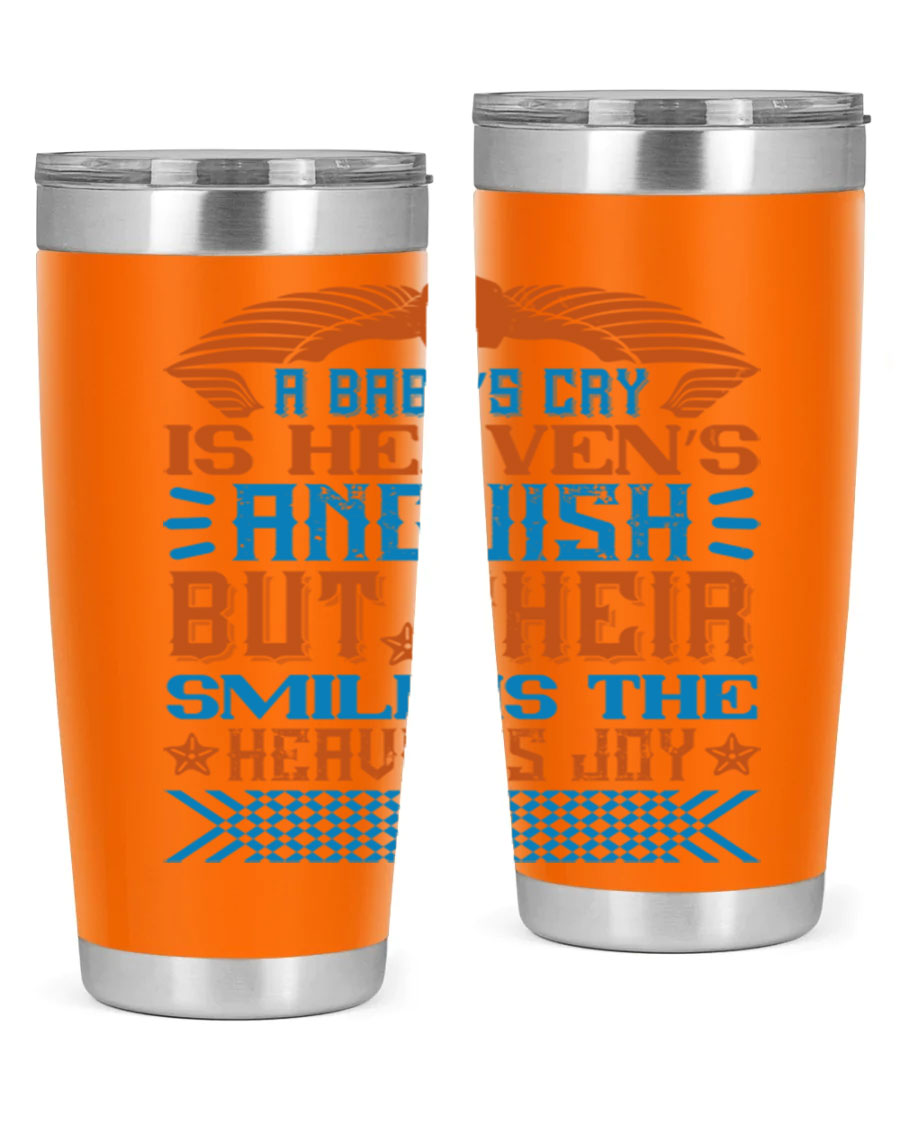 20oz and 30oz stainless steel tumblers with a heartfelt design about babies, featuring a press-in lid and double wall vacuum insulation.