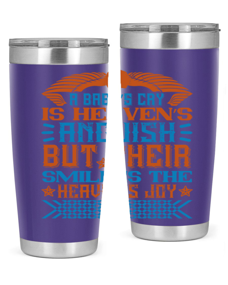 20oz and 30oz stainless steel tumblers with a heartfelt design about babies, featuring a press-in lid and double wall vacuum insulation.