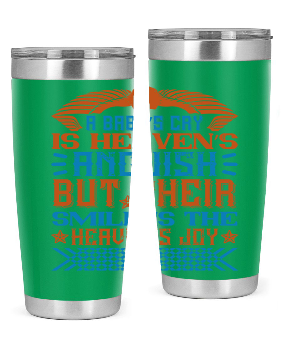 20oz and 30oz stainless steel tumblers with a heartfelt design about babies, featuring a press-in lid and double wall vacuum insulation.