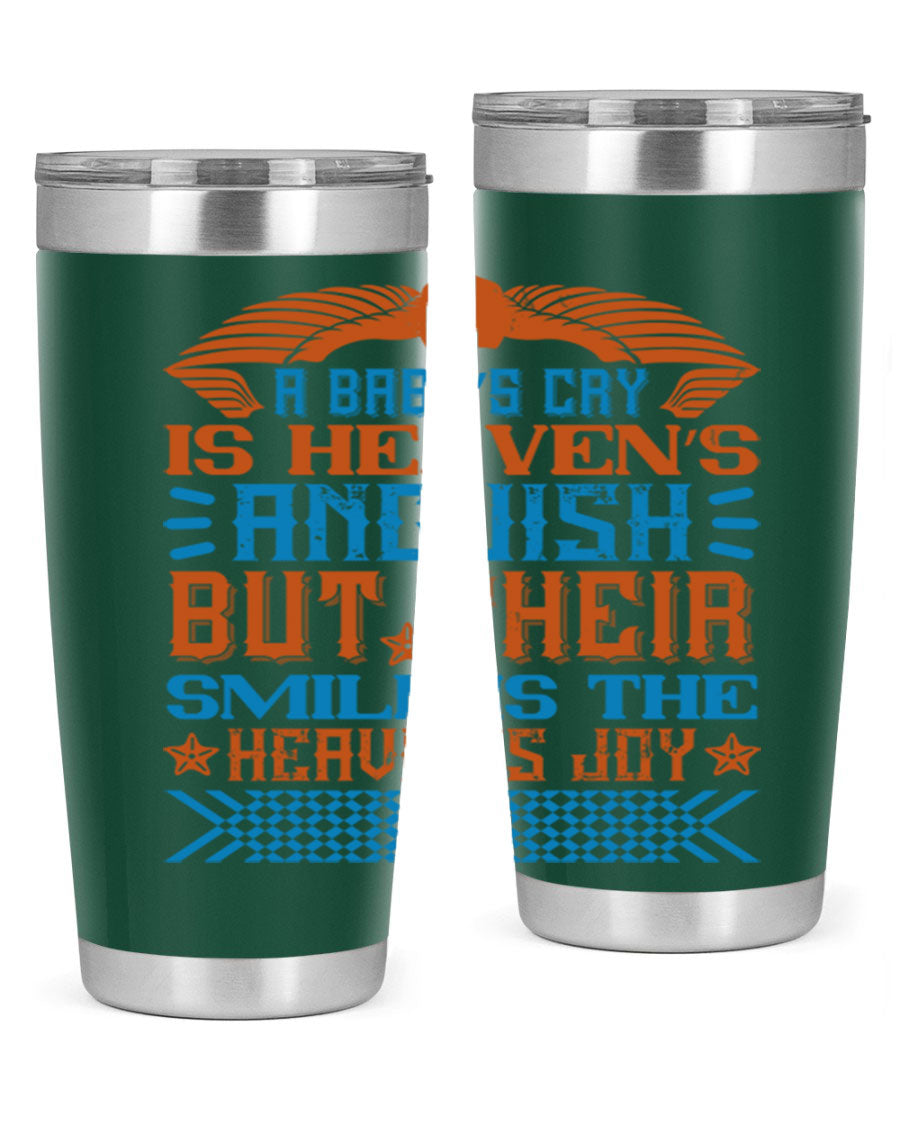20oz and 30oz stainless steel tumblers with a heartfelt design about babies, featuring a press-in lid and double wall vacuum insulation.