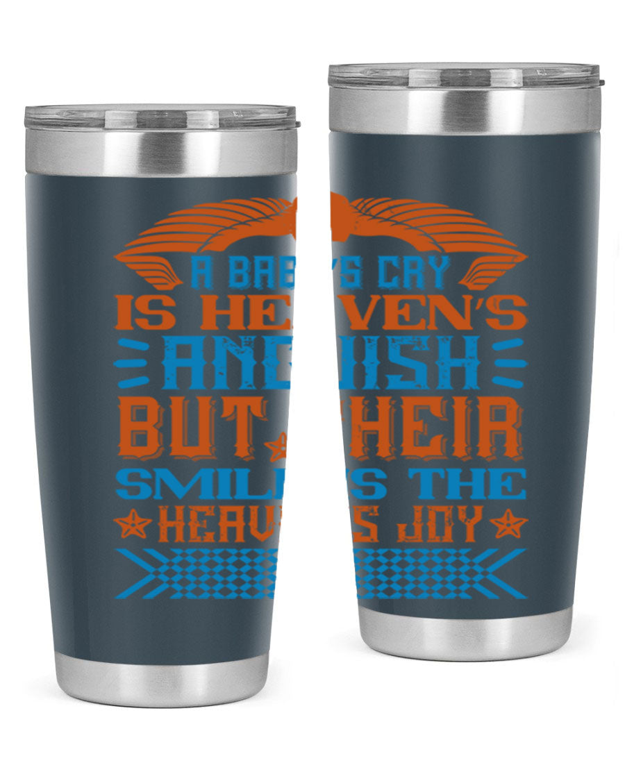 20oz and 30oz stainless steel tumblers with a heartfelt design about babies, featuring a press-in lid and double wall vacuum insulation.