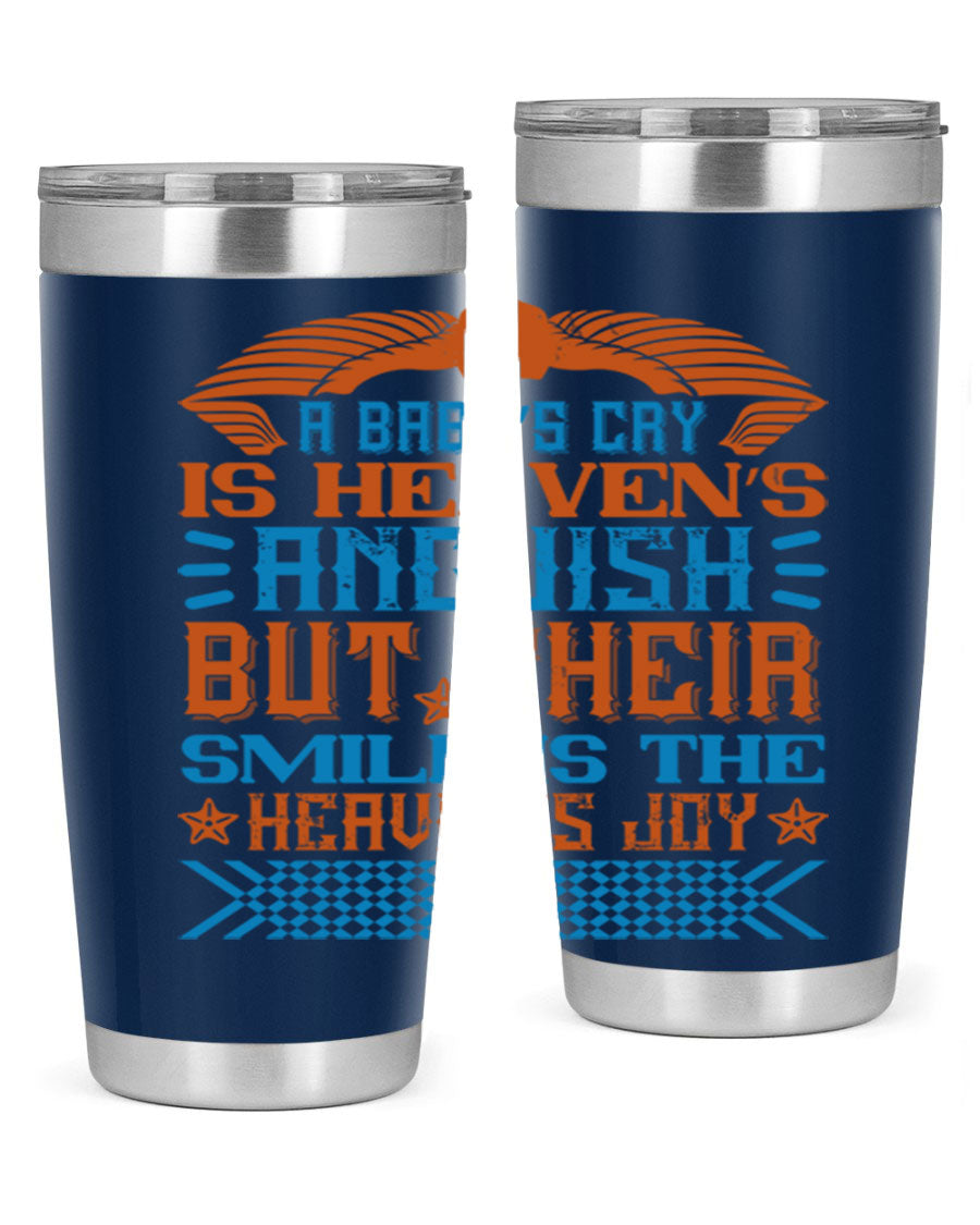 20oz and 30oz stainless steel tumblers with a heartfelt design about babies, featuring a press-in lid and double wall vacuum insulation.