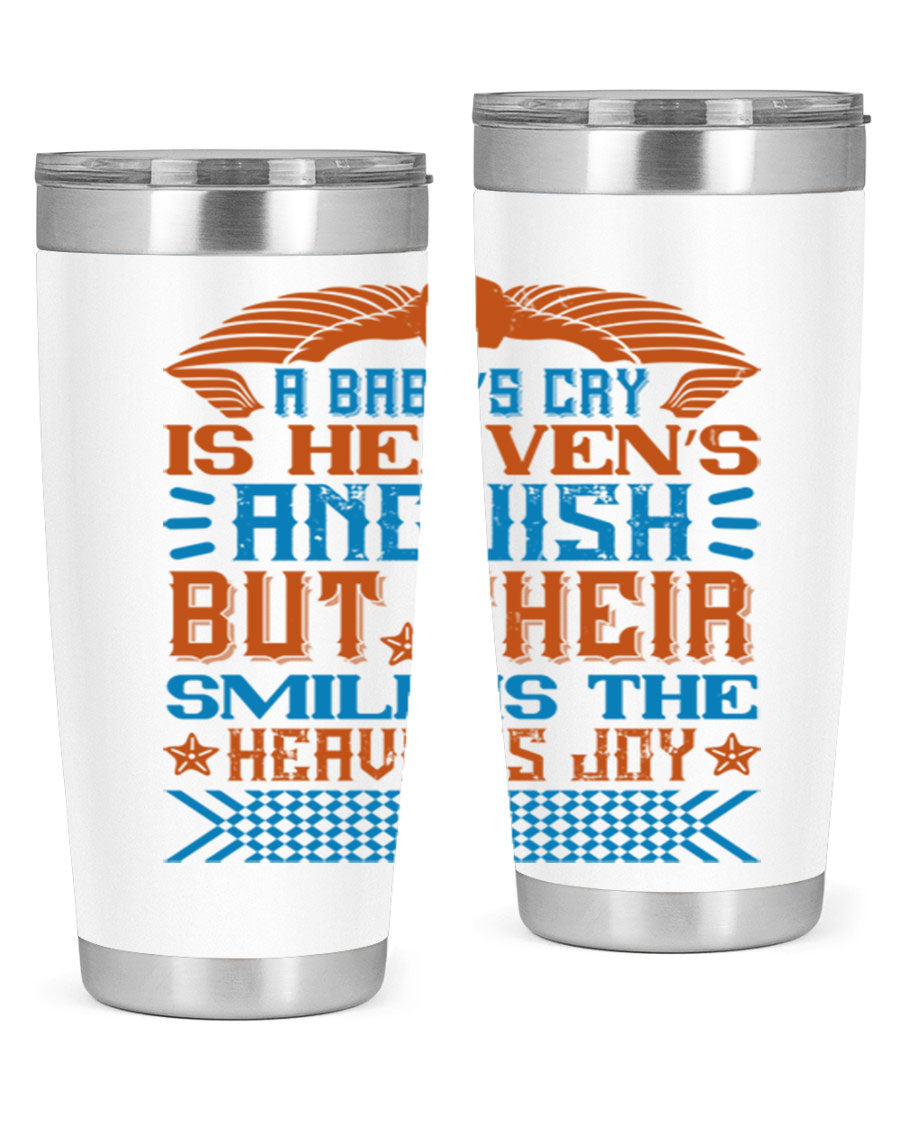 20oz and 30oz stainless steel tumblers with a heartfelt design about babies, featuring a press-in lid and double wall vacuum insulation.