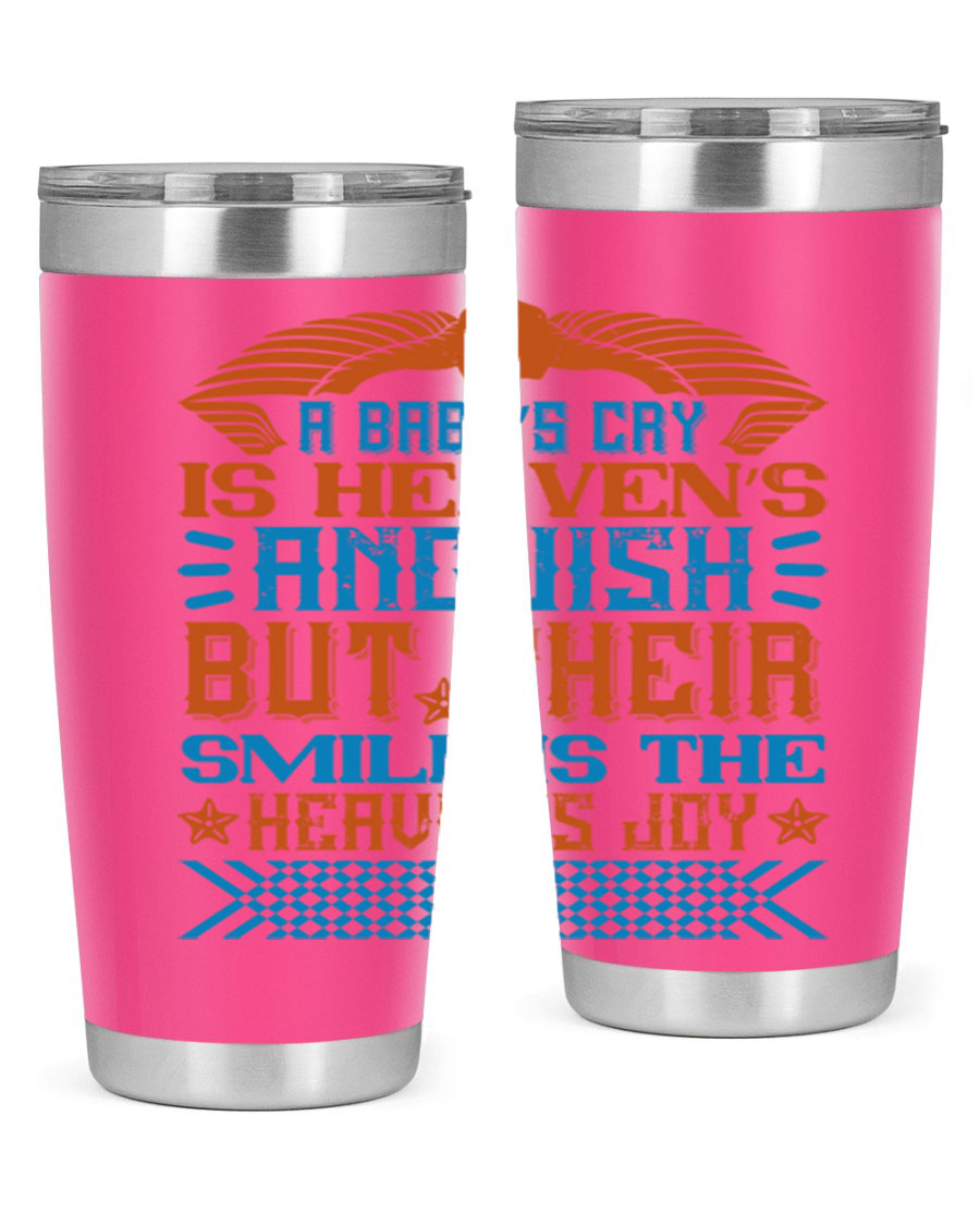 20oz and 30oz stainless steel tumblers with a heartfelt design about babies, featuring a press-in lid and double wall vacuum insulation.