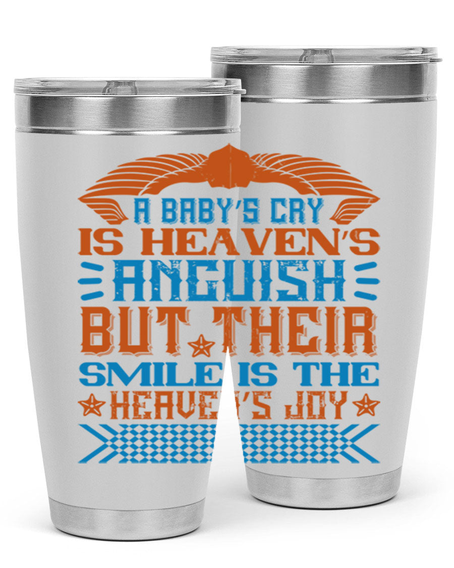 20oz and 30oz stainless steel tumblers with a heartfelt design about babies, featuring a press-in lid and double wall vacuum insulation.