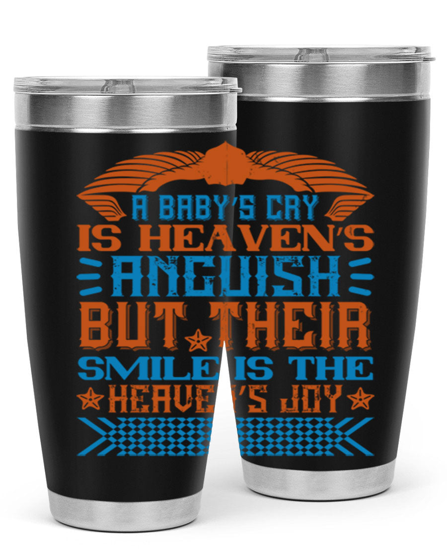 20oz and 30oz stainless steel tumblers with a heartfelt design about babies, featuring a press-in lid and double wall vacuum insulation.