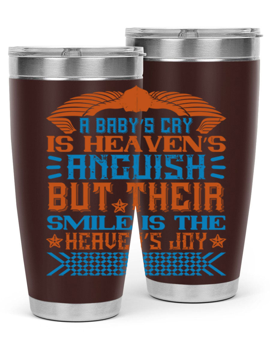 20oz and 30oz stainless steel tumblers with a heartfelt design about babies, featuring a press-in lid and double wall vacuum insulation.