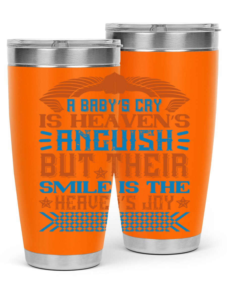 20oz and 30oz stainless steel tumblers with a heartfelt design about babies, featuring a press-in lid and double wall vacuum insulation.