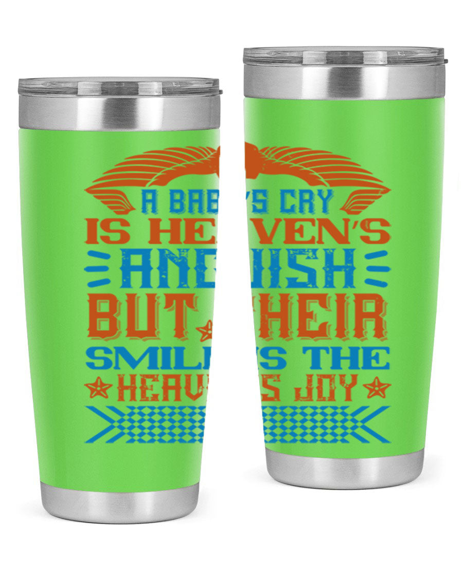 20oz and 30oz stainless steel tumblers with a heartfelt design about babies, featuring a press-in lid and double wall vacuum insulation.