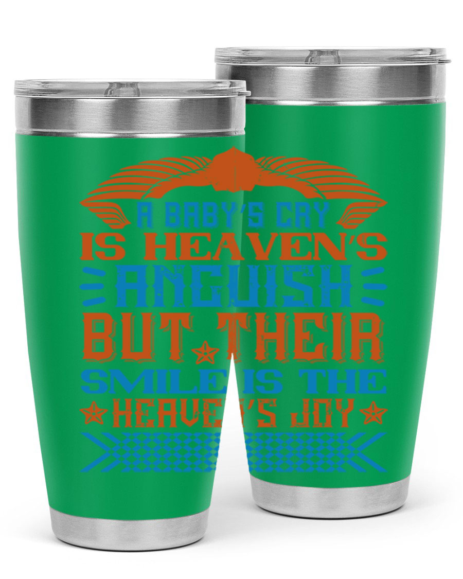 20oz and 30oz stainless steel tumblers with a heartfelt design about babies, featuring a press-in lid and double wall vacuum insulation.