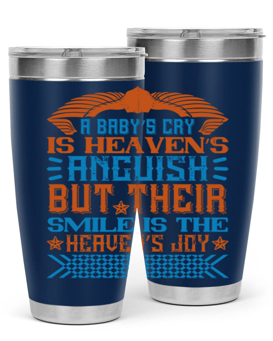 20oz and 30oz stainless steel tumblers with a heartfelt design about babies, featuring a press-in lid and double wall vacuum insulation.