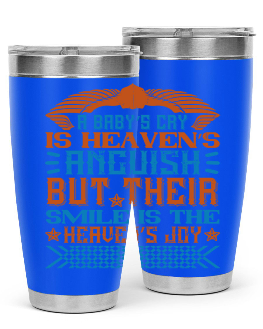 20oz and 30oz stainless steel tumblers with a heartfelt design about babies, featuring a press-in lid and double wall vacuum insulation.
