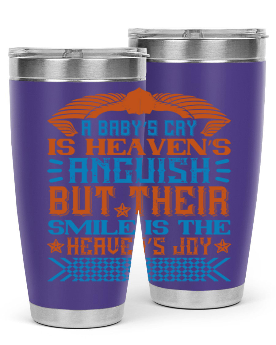 20oz and 30oz stainless steel tumblers with a heartfelt design about babies, featuring a press-in lid and double wall vacuum insulation.