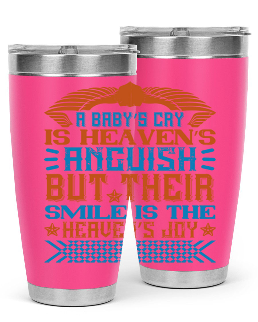 20oz and 30oz stainless steel tumblers with a heartfelt design about babies, featuring a press-in lid and double wall vacuum insulation.