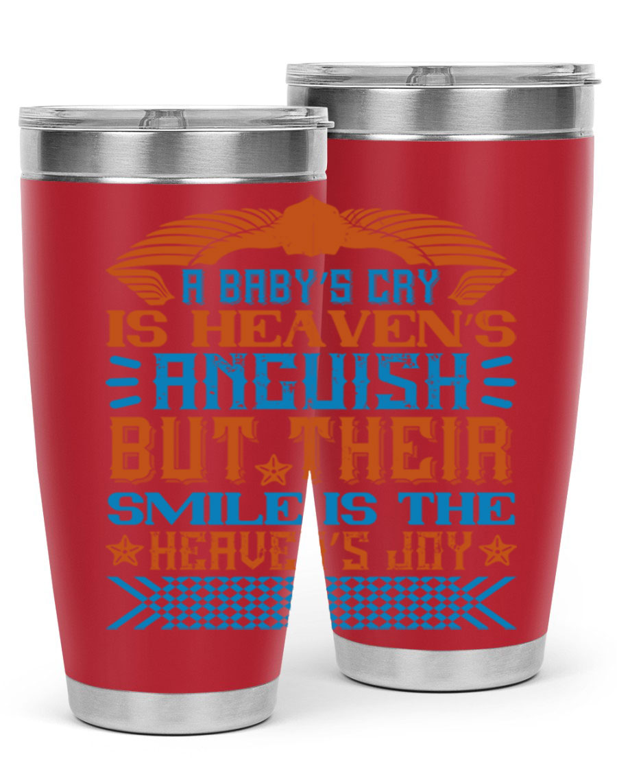 20oz and 30oz stainless steel tumblers with a heartfelt design about babies, featuring a press-in lid and double wall vacuum insulation.