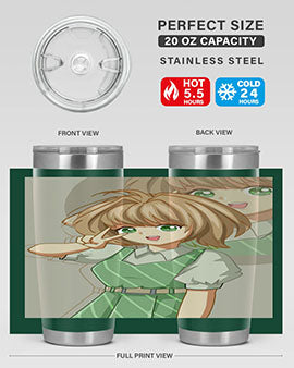 A stylish 20oz tumbler featuring a cute anime girl in a beautiful dress, designed for hot and cold beverages.