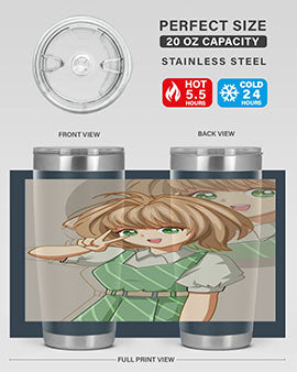 A stylish 20oz tumbler featuring a cute anime girl in a beautiful dress, designed for hot and cold beverages.