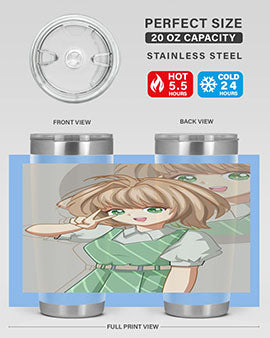 A stylish 20oz tumbler featuring a cute anime girl in a beautiful dress, designed for hot and cold beverages.