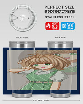 A stylish 20oz tumbler featuring a cute anime girl in a beautiful dress, designed for hot and cold beverages.