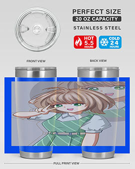 A stylish 20oz tumbler featuring a cute anime girl in a beautiful dress, designed for hot and cold beverages.