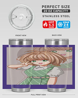 A stylish 20oz tumbler featuring a cute anime girl in a beautiful dress, designed for hot and cold beverages.