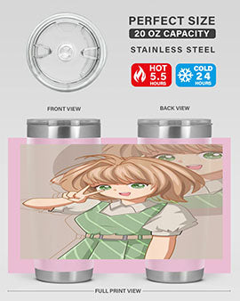 A stylish 20oz tumbler featuring a cute anime girl in a beautiful dress, designed for hot and cold beverages.