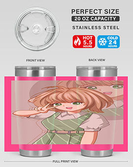 A stylish 20oz tumbler featuring a cute anime girl in a beautiful dress, designed for hot and cold beverages.