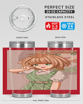 A stylish 20oz tumbler featuring a cute anime girl in a beautiful dress, designed for hot and cold beverages.