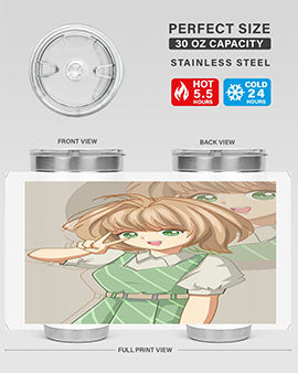 A stylish 20oz tumbler featuring a cute anime girl in a beautiful dress, designed for hot and cold beverages.